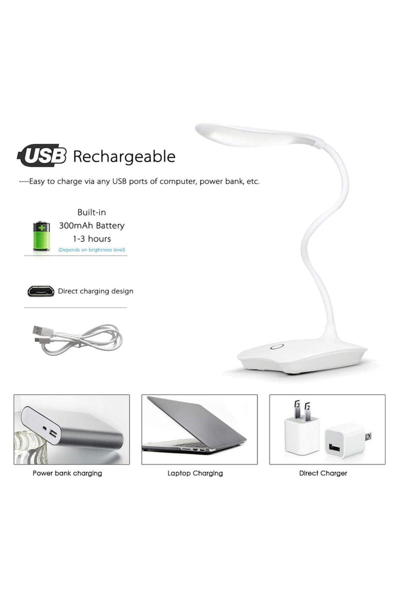 بريمو بلس مصباح طاولة LED مع منفذ USB و3 درجات سطوع قابلة للتعتيم وتحكم باللمس خفيف الوزن وقابل لاعادة الشحن للعناية بالعين مع راس قابل للدوران 360 درجة وخرطوم مرن - Image 2