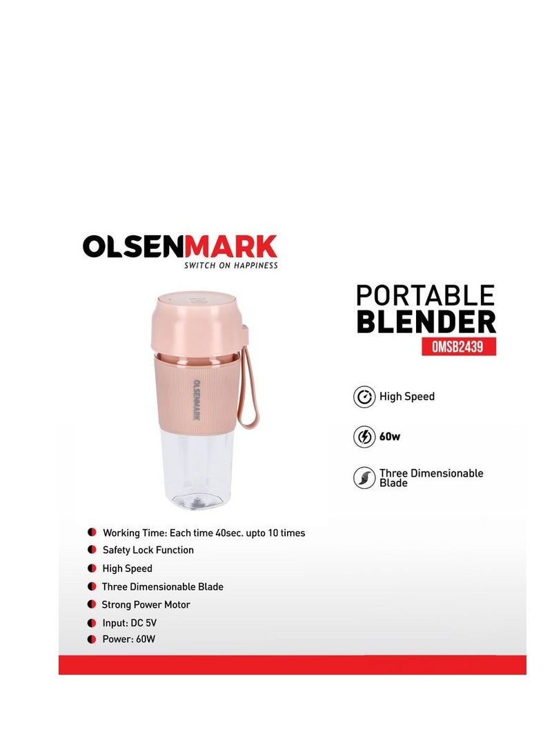 300ML Portable Mini Juicer for Smoothies & Shakes, Bottle Fruit Mixer Machine with Safety Lock Olsenmark 60W Rechargeable Blender Omsb2439