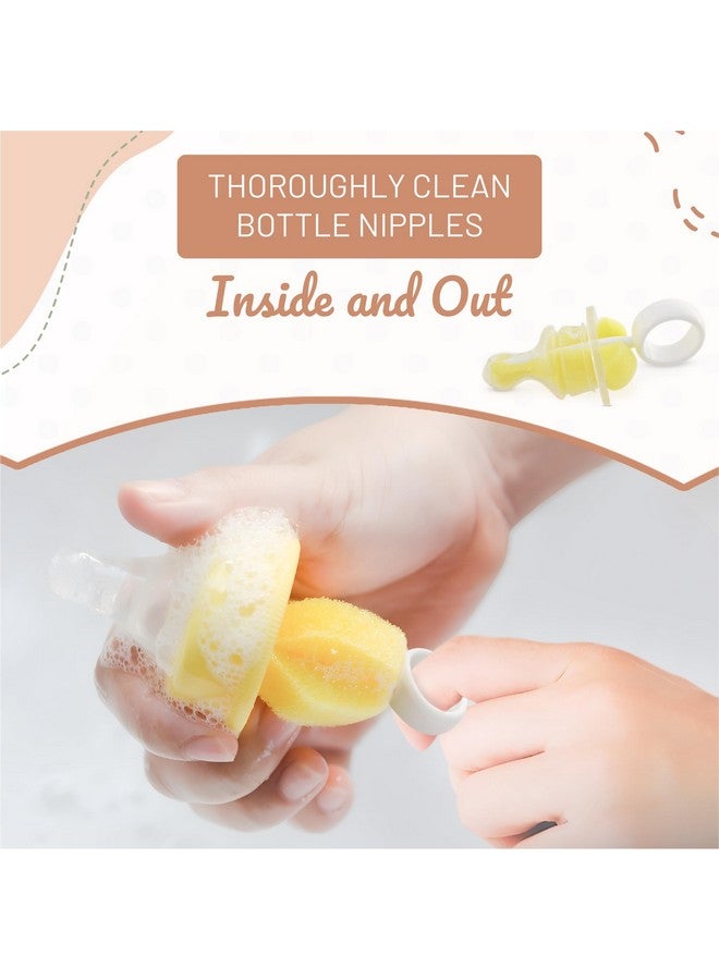MooMoo Baby MoomooBaby Triple Baby Bottle Cleaner Brush Set - Includes Baby Bottle Brush Cleaner, Nipple Brush & Straw Cleaning Brush - Eco-Conscious Plastic Handle with Non-Slip Grip, Replaceable Sponges - Blue - Image 3