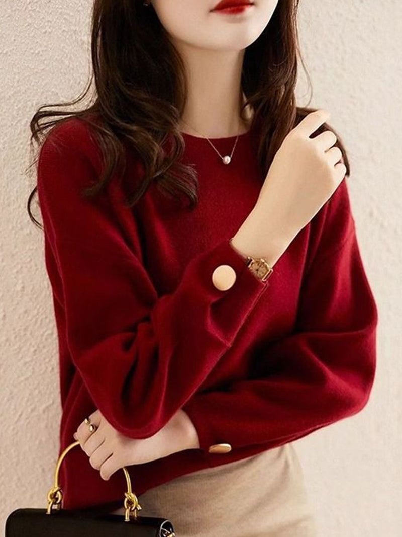 YUNIQEE سويت شيرت قطن ماروني بأكمام طويلة وياقة دائرية - Image 1