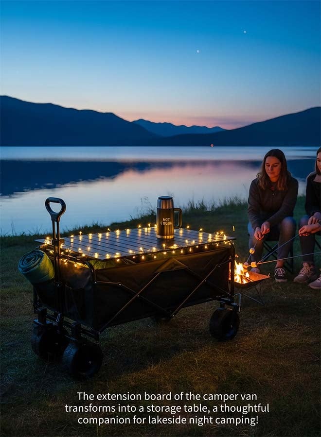 Beauenty Foldable Camping Wagon with Removable Fabric & Foldable Tabletop Set – 200kg Capacity for Saudi Desert Camping, Ramadan Picnic & Garden Use（8-inch wheel -folding table-Black） ﻿ ﻿ - Image 5