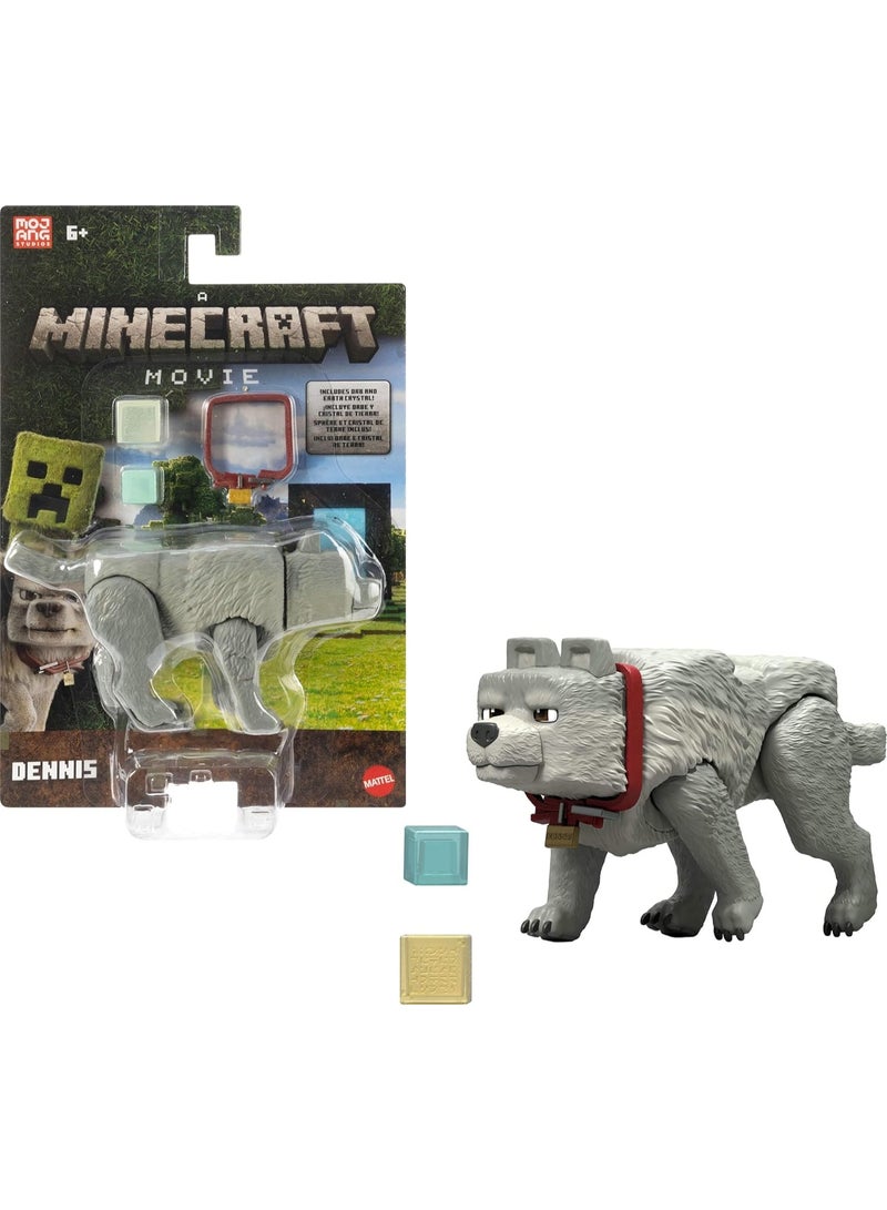 Minecraft Dennis the Wolf Action Figure & Accessories Set, 3.25-Inch Posable Collectible Toy - Image 1