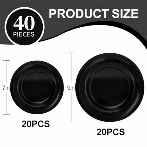 Aixuler 40Pcs Disposable Paper Plates Black,Including 20pcs 9" and 20pcs 7" Plates,Strong and Sturdy Disposable Plates for Party, Dinner, Holiday, Picnic,Birthday Party, Dinner Table, Wedding - Image 2