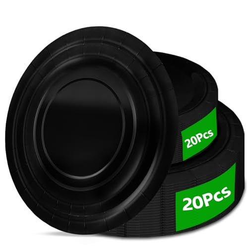 Aixuler 40Pcs Disposable Paper Plates Black,Including 20pcs 9" and 20pcs 7" Plates,Strong and Sturdy Disposable Plates for Party, Dinner, Holiday, Picnic,Birthday Party, Dinner Table, Wedding - Image 1