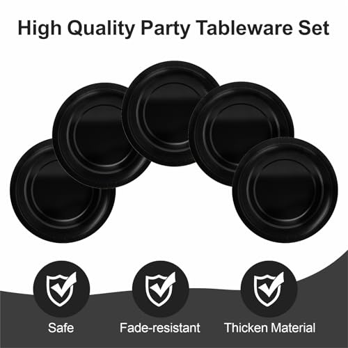 Aixuler 40Pcs Disposable Paper Plates Black,Including 20pcs 9" and 20pcs 7" Plates,Strong and Sturdy Disposable Plates for Party, Dinner, Holiday, Picnic,Birthday Party, Dinner Table, Wedding - Image 3