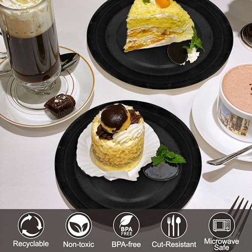 Aixuler 40Pcs Disposable Paper Plates Black,Including 20pcs 9" and 20pcs 7" Plates,Strong and Sturdy Disposable Plates for Party, Dinner, Holiday, Picnic,Birthday Party, Dinner Table, Wedding - Image 5
