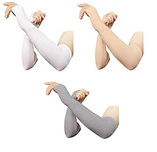 Dressify®High Performance Fingure Arm Sleeves for Athletic Fingure Arm Sleeves Perfect for Cricket, Bike Riding, Basketball, Baseball, Running & Outdoor Activities Beige, White, Grey - Image 1