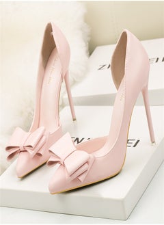Eloshman Fashionable And Delicate, Sweet Bow, Shallow Mouthed Pointed Side Cut High Heels Pink  - Image 1