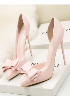 Eloshman Fashionable And Delicate, Sweet Bow, Shallow Mouthed Pointed Side Cut High Heels Pink  - Image 3