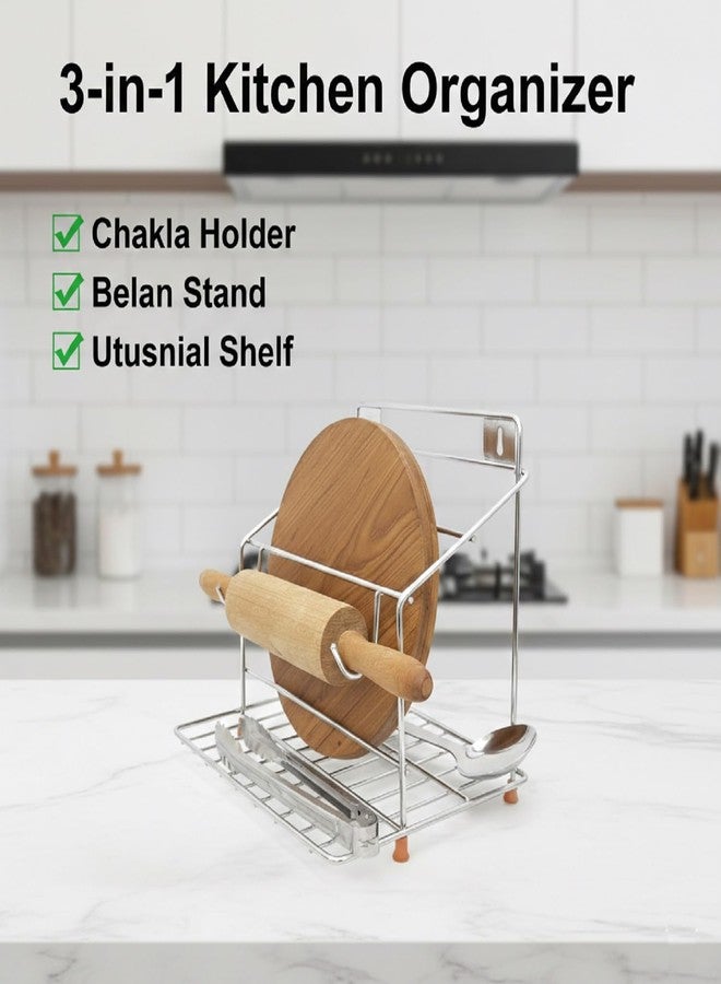 Enorme Stainless Steel Chakla Belan Stand - Kitchen Rolling Board & Pin Holder - Rust Proof, Strong & Space Saving Organizer - Image 2