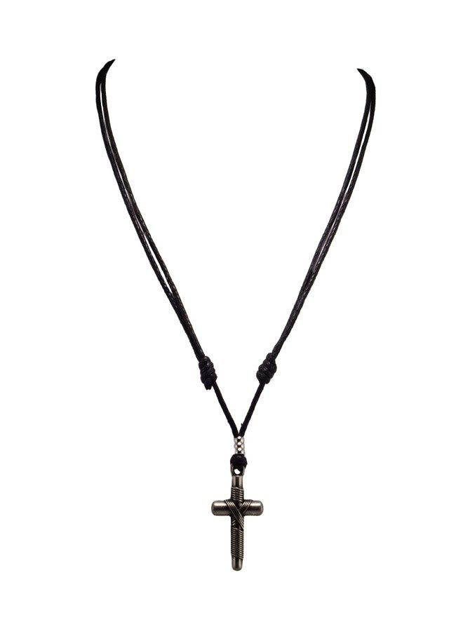 BlueRica Wrapped Cross on Adjustable Black Cord Necklace - Image 1