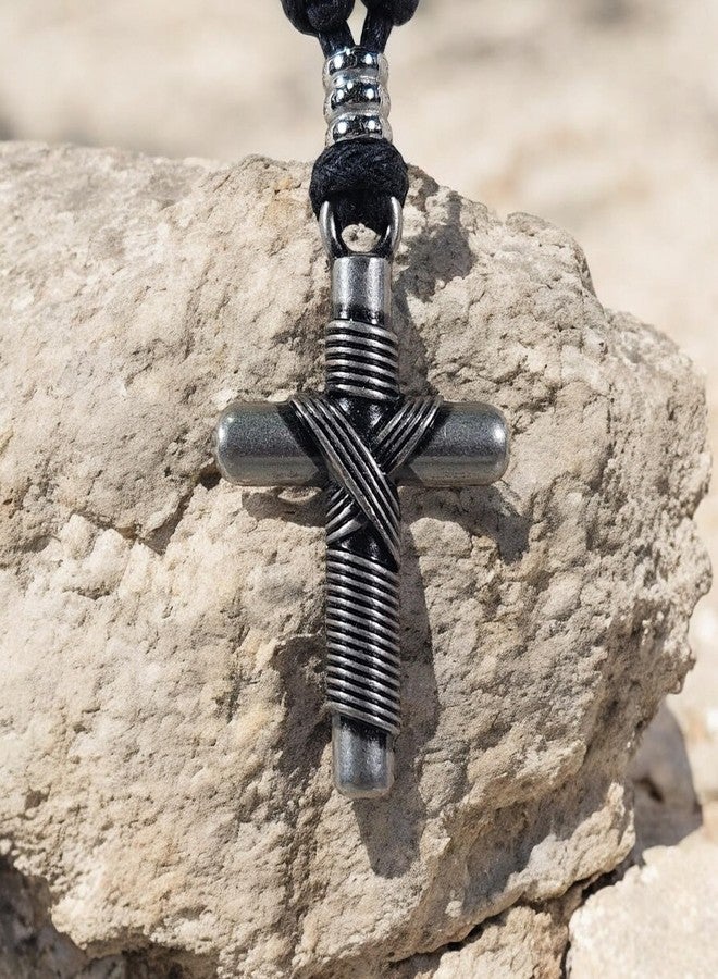 BlueRica Wrapped Cross on Adjustable Black Cord Necklace - Image 3