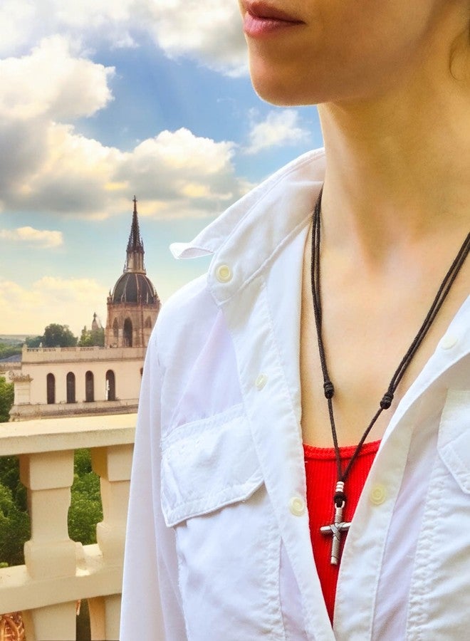 BlueRica Wrapped Cross on Adjustable Black Cord Necklace - Image 2