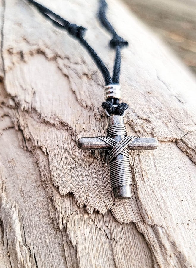 BlueRica Wrapped Cross on Adjustable Black Cord Necklace - Image 4