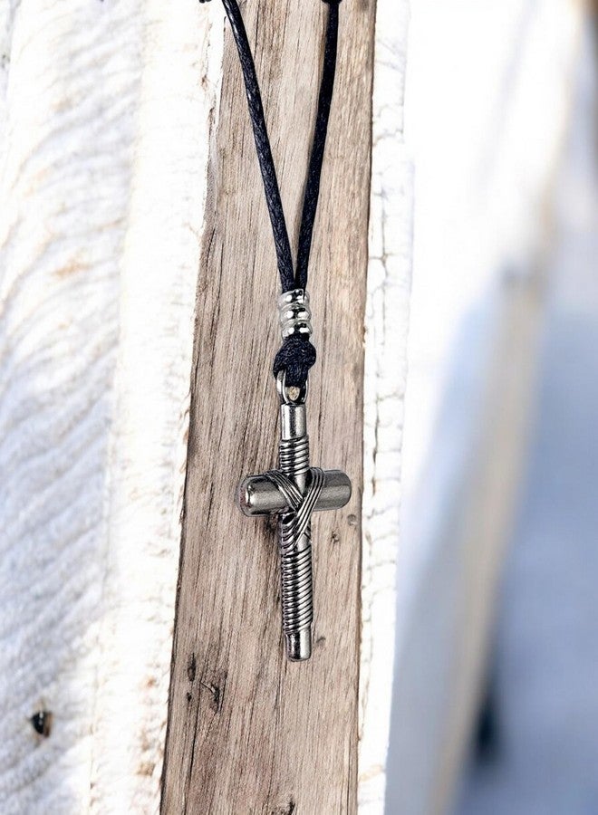 BlueRica Wrapped Cross on Adjustable Black Cord Necklace - Image 5