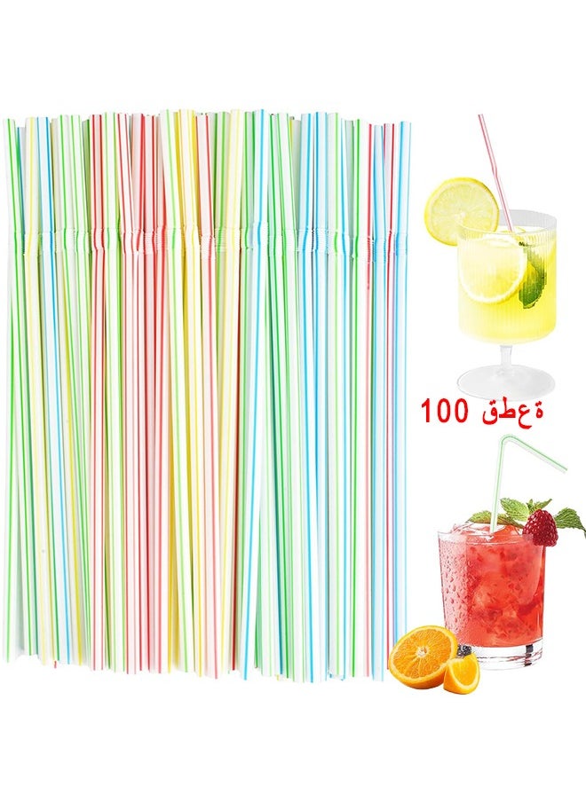 HS - 100 Packs Multicolor Disposable Plastic Straws, Flexible Disposable Bendy Straws 210 x 5 MM Plastic Bendy Straws, Multi-Color Drinking Straws For Party/Daily Use - Image 1