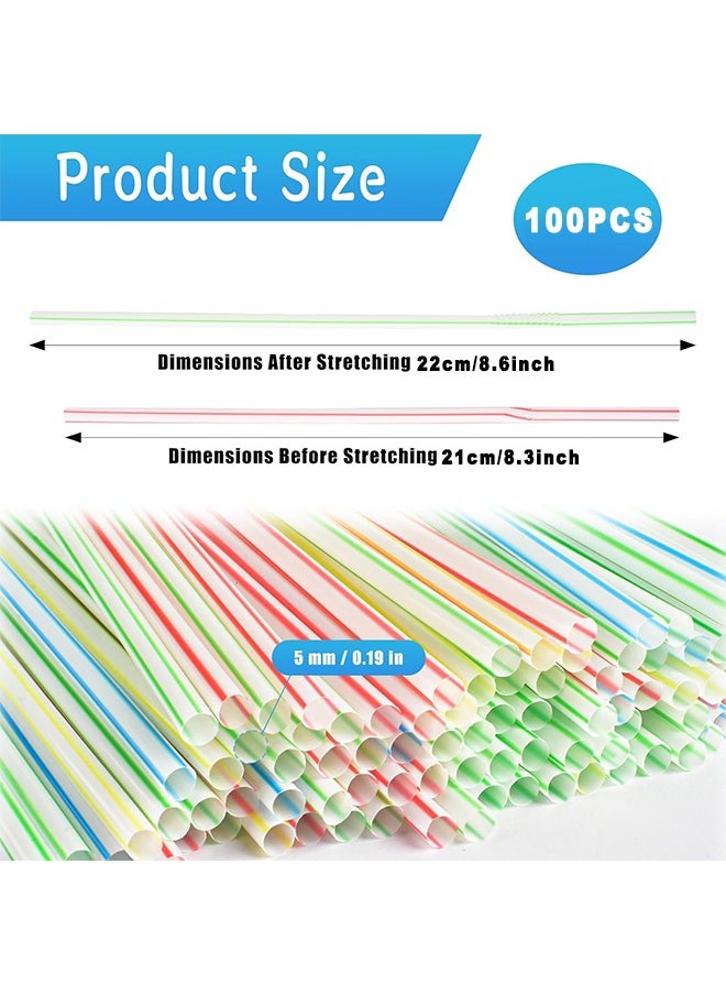 HS - 100 Packs Multicolor Disposable Plastic Straws, Flexible Disposable Bendy Straws 210 x 5 MM Plastic Bendy Straws, Multi-Color Drinking Straws For Party/Daily Use - Image 1