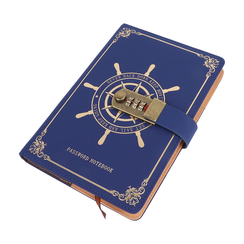 Diary with Combination Lock 100 Sheets Vintage A5 Size Travel Journal Notebook with PU Leather Cover for Record Blue - Image 2