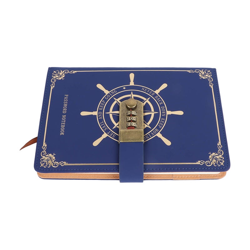 Diary with Combination Lock 100 Sheets Vintage A5 Size Travel Journal Notebook with PU Leather Cover for Record Blue - Image 4
