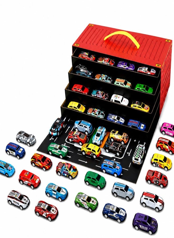 ToyTastic Pull Back Die Cast Toy Cars Set with Storage Container – 48 Pcs Alloy Mini Cars, Multi-Layer Organizer Case with Handle & Play Mat, Kids Racing Car Collection Toy Gift for Boys & Girls