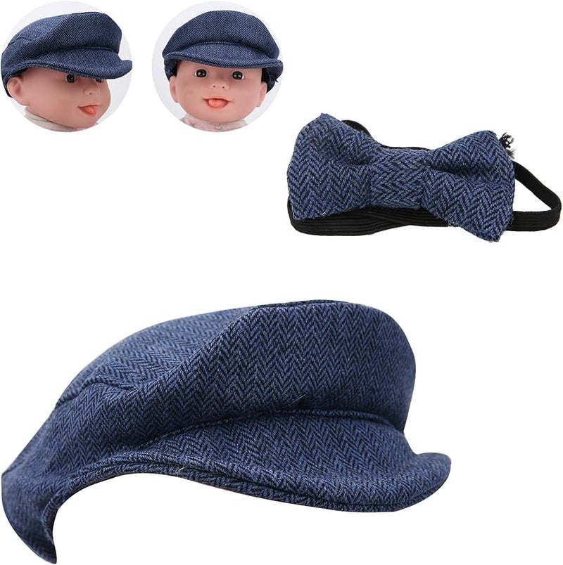 Dark Blue Gentleman Cap And Bow Tie Set For Baby Newborn Photography Props - Image 4