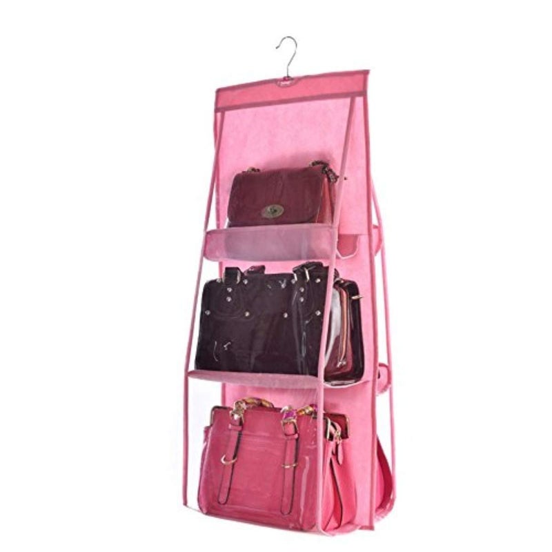 Kazenzo Kazenzo 6 Pocket Large Clear Purse Handbag Hanging Storage Bag Organizer Closet Tidy Closet Organizer Wardrobe Rack Hanger Holder for Fashion Handbag Purse Pouch Hanging Pouch for Purse Bag 1 Piece  - Image 2