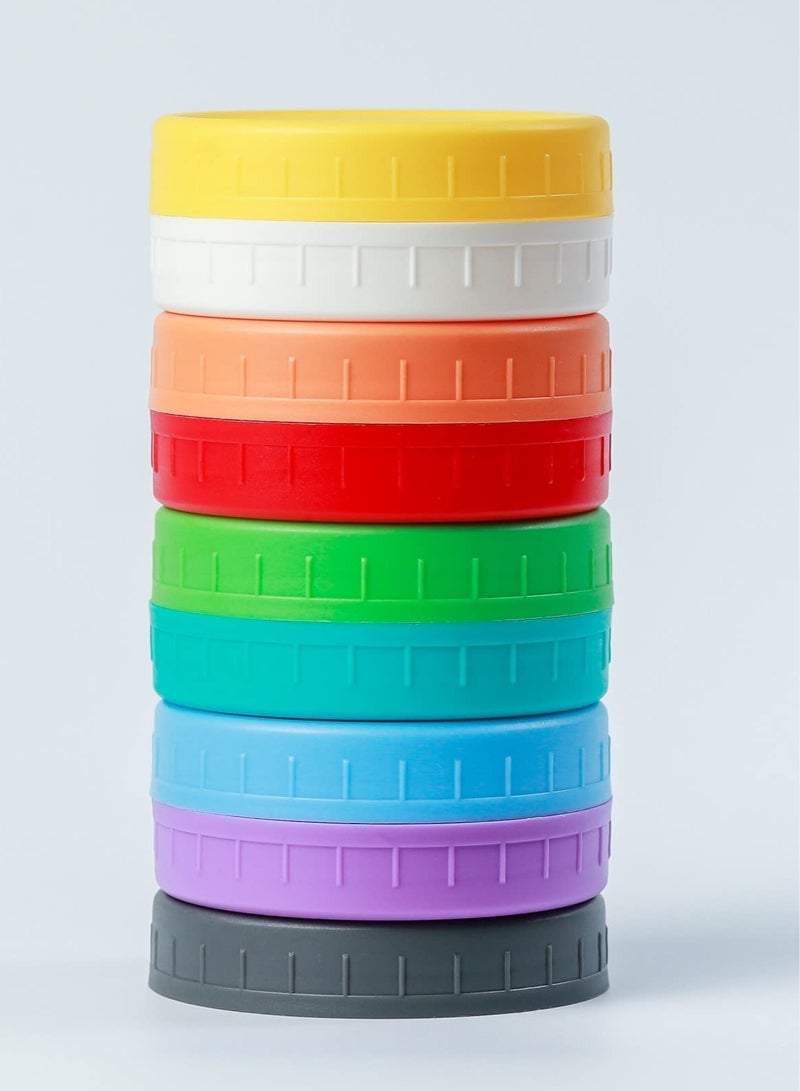 SYOSI 9 Wide Mouth Mason Jar Lids with Silicone Ring,Thickened Leak-proof Lids Fit Ball,Kerr and More,9 Color Plastic Lids,Colored Plastic Storage Caps 86mm Plastic Mason Jar Lid for Canning Jars - Image 1
