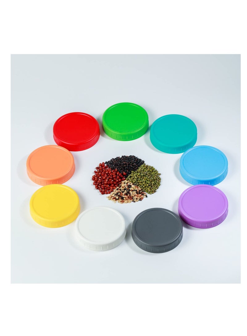 SYOSI 9 Wide Mouth Mason Jar Lids with Silicone Ring,Thickened Leak-proof Lids Fit Ball,Kerr and More,9 Color Plastic Lids,Colored Plastic Storage Caps 86mm Plastic Mason Jar Lid for Canning Jars - Image 3