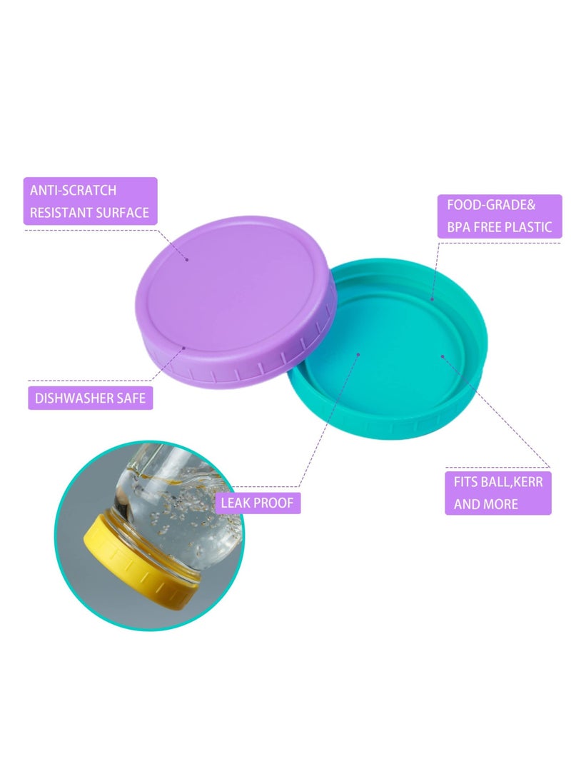 SYOSI 9 Wide Mouth Mason Jar Lids with Silicone Ring,Thickened Leak-proof Lids Fit Ball,Kerr and More,9 Color Plastic Lids,Colored Plastic Storage Caps 86mm Plastic Mason Jar Lid for Canning Jars - Image 2
