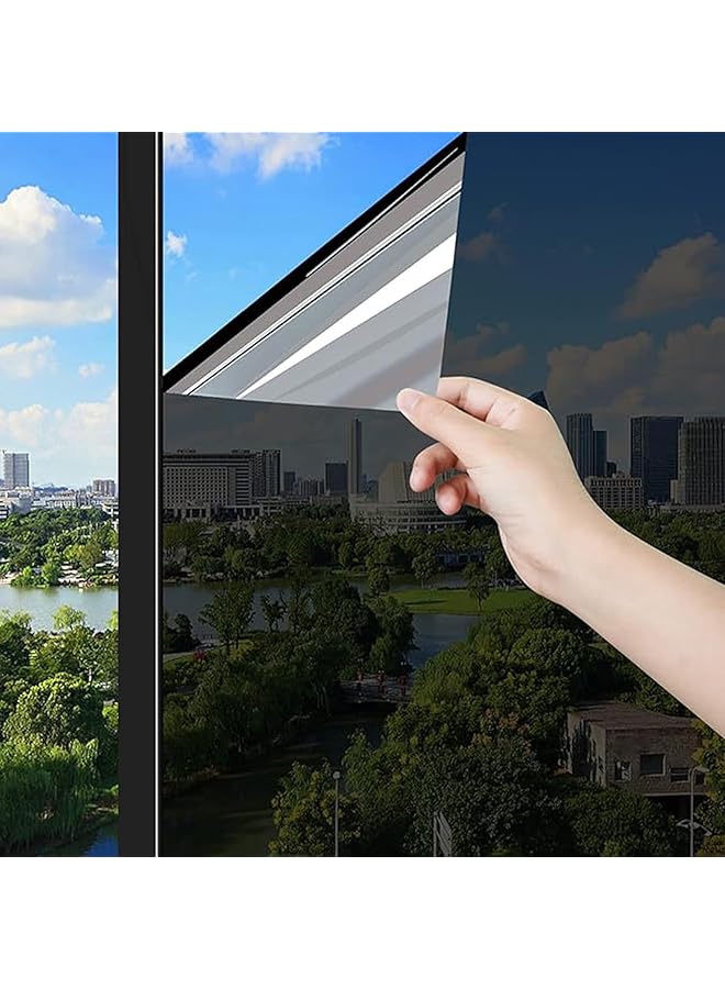 erorex Window Film One Way Sun Blocker Uv Window Film Blackout Window Tint Film Mirror Effect Film Conservatory Roof Covering Solar Film Static Cling Gray Silver Style1 - Image 1