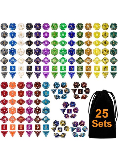 Dnd Doublecolors Polyhedron Dice Set For Dungeons And Dragons D&D Rpg Mtg Table Games D4 D6 D8 D10 D% D12 D20 25 Colors Dice With 1 Large Flannel Bag 25 X 7 (175 Pieces)