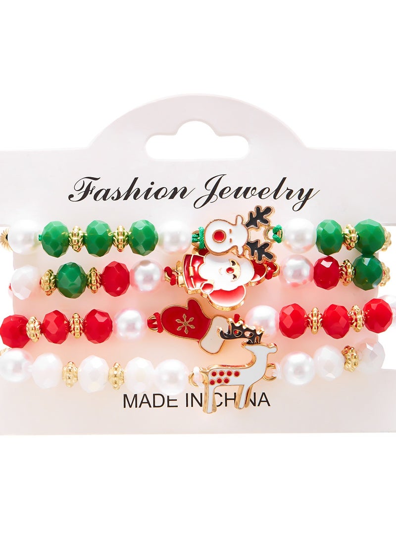 New Christmas Day Colorful Weaving Santa Claus Elk Gloves Soft Ceramic Combination Bracelet Christmas Set - Image 1