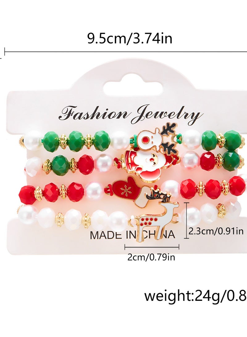 New Christmas Day Colorful Weaving Santa Claus Elk Gloves Soft Ceramic Combination Bracelet Christmas Set - Image 2