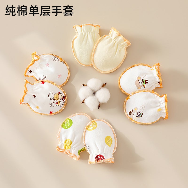 Newborn Cotton Anti-Scratch Mittens for 0-6 Months 6501 yellow gloves (single and double price, styles are shipped randomly) 
