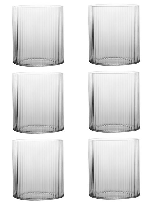 6-Piece Transparent 300Ml Ribbed Drinking Glasses With Thin Base – Vertical Striped Design Glass Cups For Beverage Serving & Daily Use