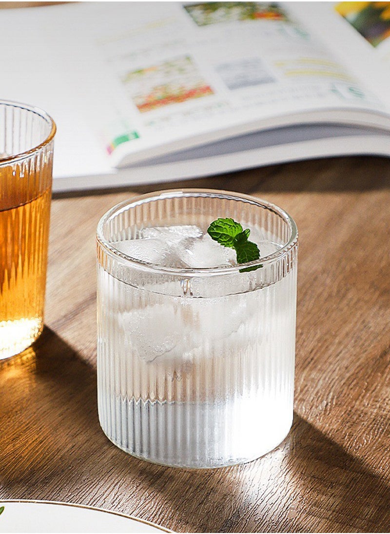 6-Piece Transparent 300Ml Ribbed Drinking Glasses With Thin Base – Vertical Striped Design Glass Cups For Beverage Serving & Daily Use