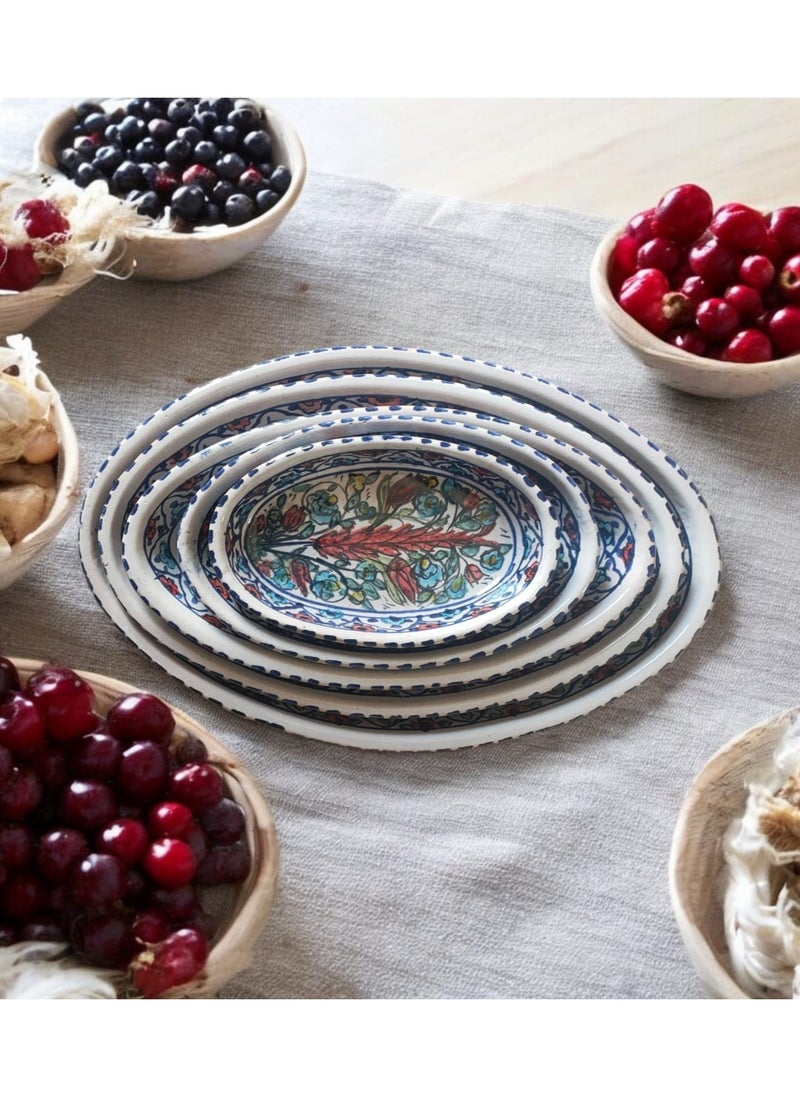 5-piece service set of different sizes made of pottery and porcelain - a distinctive artistic touch - hand-drawn, safe in ovens and microwaves