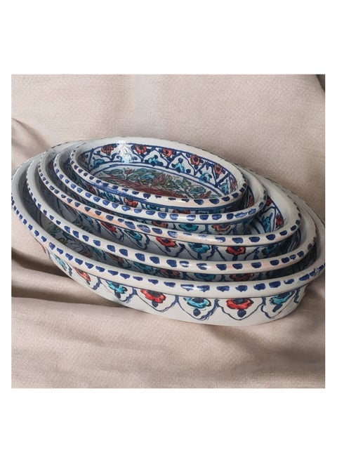 5-piece service set of different sizes made of pottery and porcelain - a distinctive artistic touch - hand-drawn, safe in ovens and microwaves
