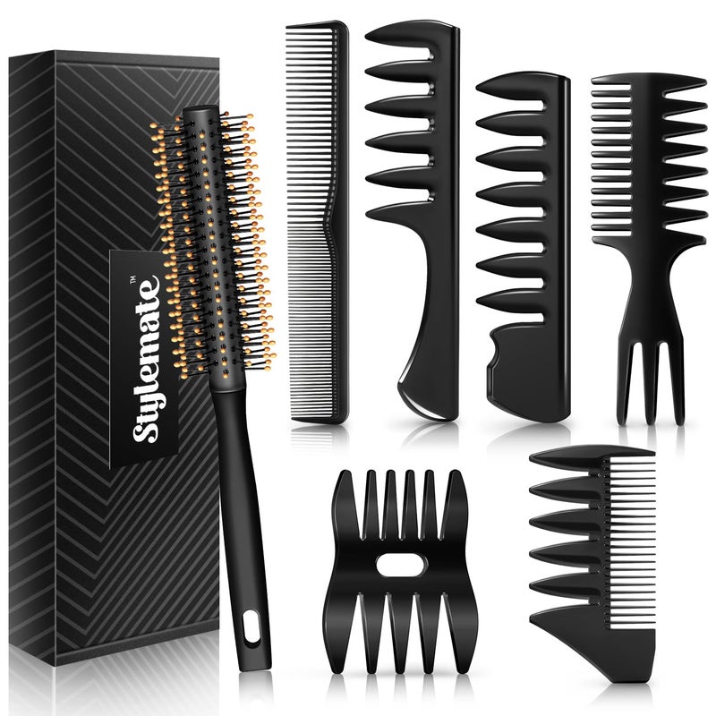 Stylemate Mens Hair Styling Combs and Brush Set  Roller Brush for Adding Volume Pompadour Slickedback Fauxhawk Undercut Styling Combs