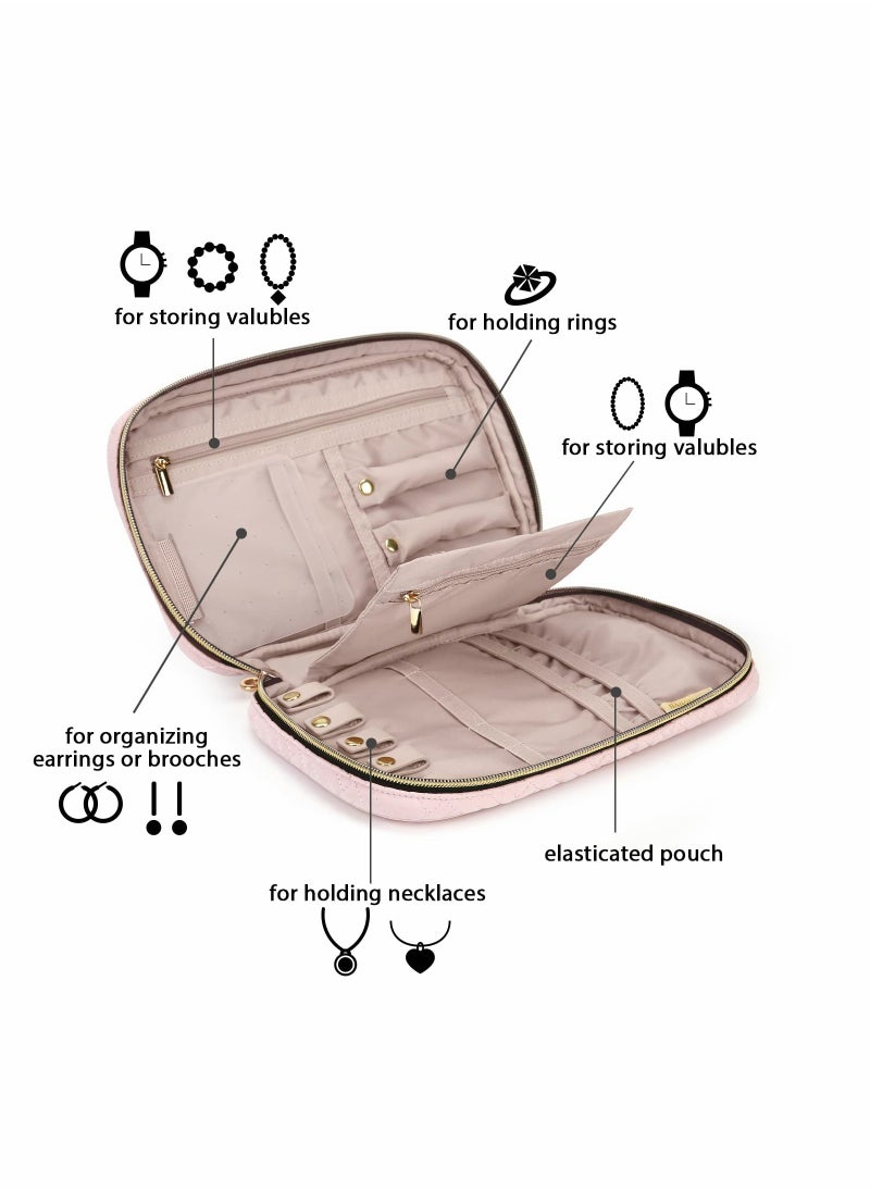 SYOSI - Jewelry Organizer Case Travel Jewelry Storage Bag for Necklace, Earrings, Rings, Bracelet, Soft Pink - Image 1