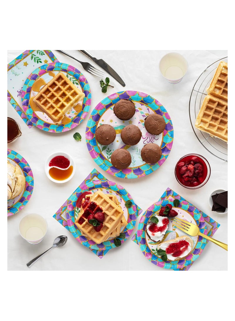 Zikra Mermaid Theme Party Supplies, Mermaid Disposable Paper Plates Napkins Cups, Mermaid Decor for Girls Birthday Party, Mermaid Birthday Party Tableware Set for Girls Birthday Party (55PCS) - Image 3