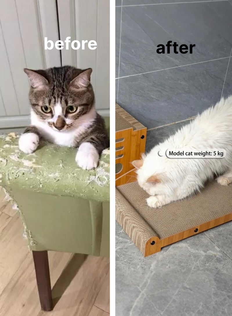 Generic Multi Functional Double-Layer MDF Cat Villa Density Board Corrugated Paper Scratch Resistant Wooden Cat Scratcher House with Interactive Ball with Bell, Cat Cardboard Pad & Durable Claw Board for Indoor Cats  - Image 3