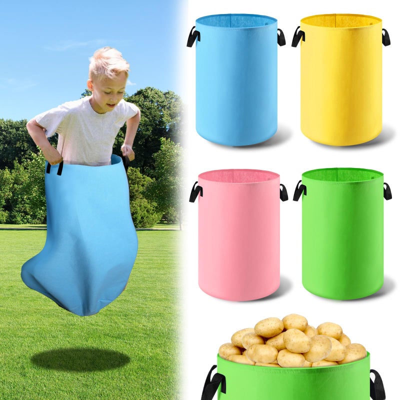 HolyMaji 4 Pack Potato Sack Race Bags  Heavy Gauge Felt Sack Race Bags with Handles for Adults and Kids  Outdoor Games Backyard Games  Birthday Party  Carnival Field Day Lawn Family Reunion - Image 1