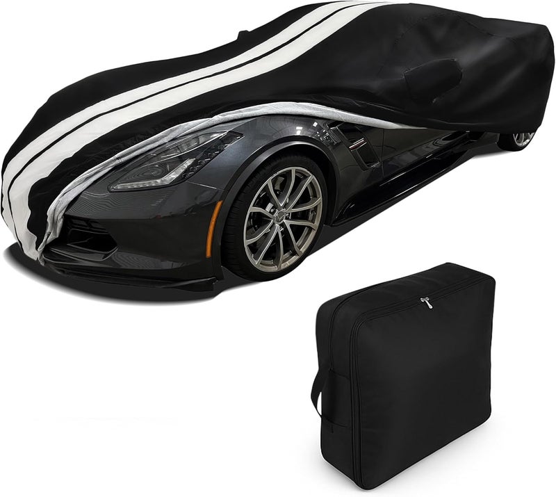SR1 Performance C7 Corvette Ultraguard Plus Car Cover - Custom Fit for 2014-2019 Corvettes (Black with Gray Stripes) - Image 1