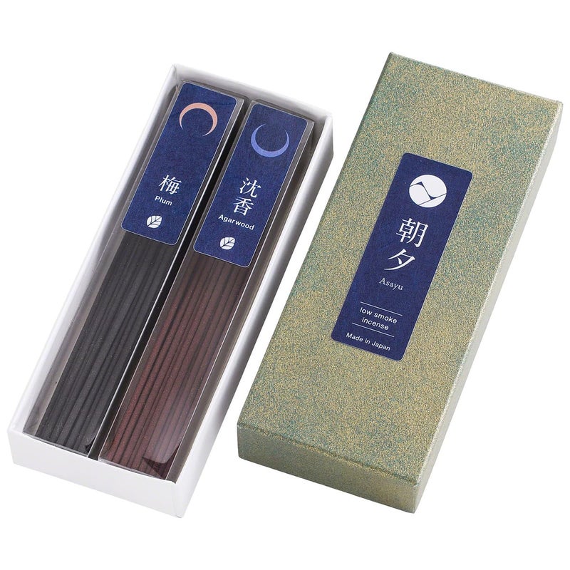 Asayu Asayu Japan 2in1 Low Smoke Incense Sticks Nature Set 2 scents Plum and Agarwood 40gr Japanese Incense for Morning Energy  Evening Relax Yoga Meditation Smokeless for Less Irritation 