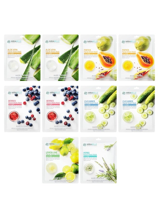 Mirabelle Healing Face Mask Sheets for Hydration & Skin Repair | Korean Face Sheet Masks | Anti-Aging & Soothing Facial Sheet Mask | Unisex Combo Pack of 10 (25ml Each) - Image 1