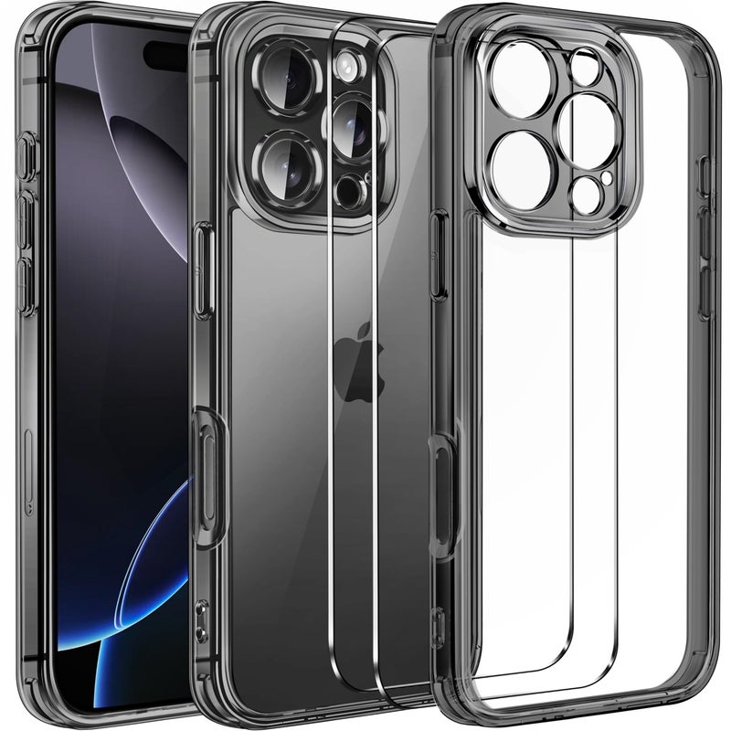 ivoler 3-in-1 Clear Case Designed for iPhone 16 Pro Max 6.9'' 2024 with 2 Pack Tempered Glass Screen Protector Military Shockproof Protective Hard Back Slim Phone Cover- Black - Image 1