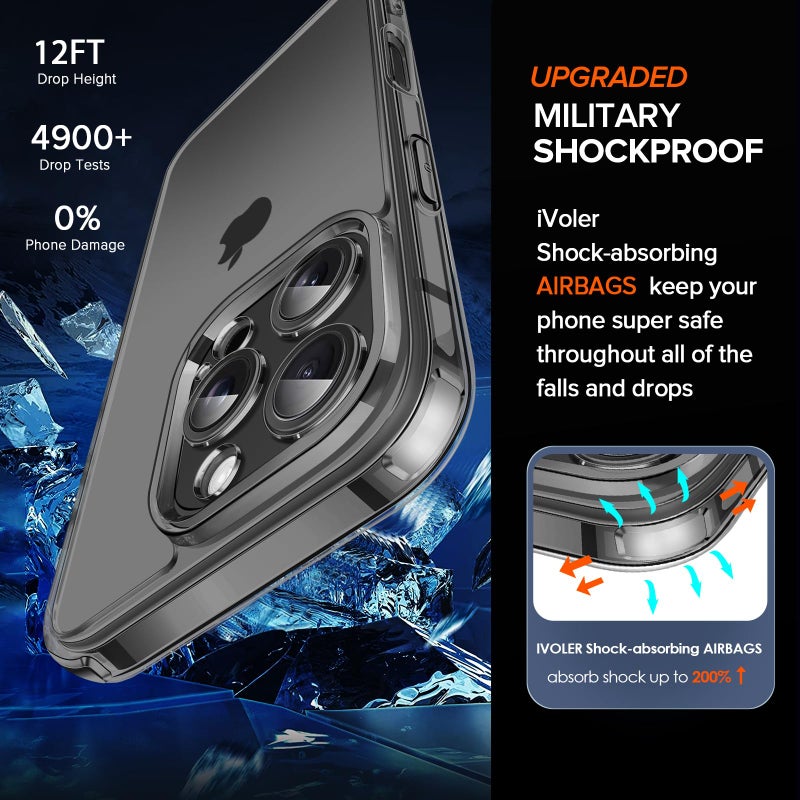 ivoler 3-in-1 Clear Case Designed for iPhone 16 Pro Max 6.9'' 2024 with 2 Pack Tempered Glass Screen Protector Military Shockproof Protective Hard Back Slim Phone Cover- Black - Image 5