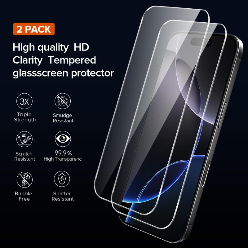 ivoler 3-in-1 Clear Case Designed for iPhone 16 Pro Max 6.9'' 2024 with 2 Pack Tempered Glass Screen Protector Military Shockproof Protective Hard Back Slim Phone Cover- Black - Image 3