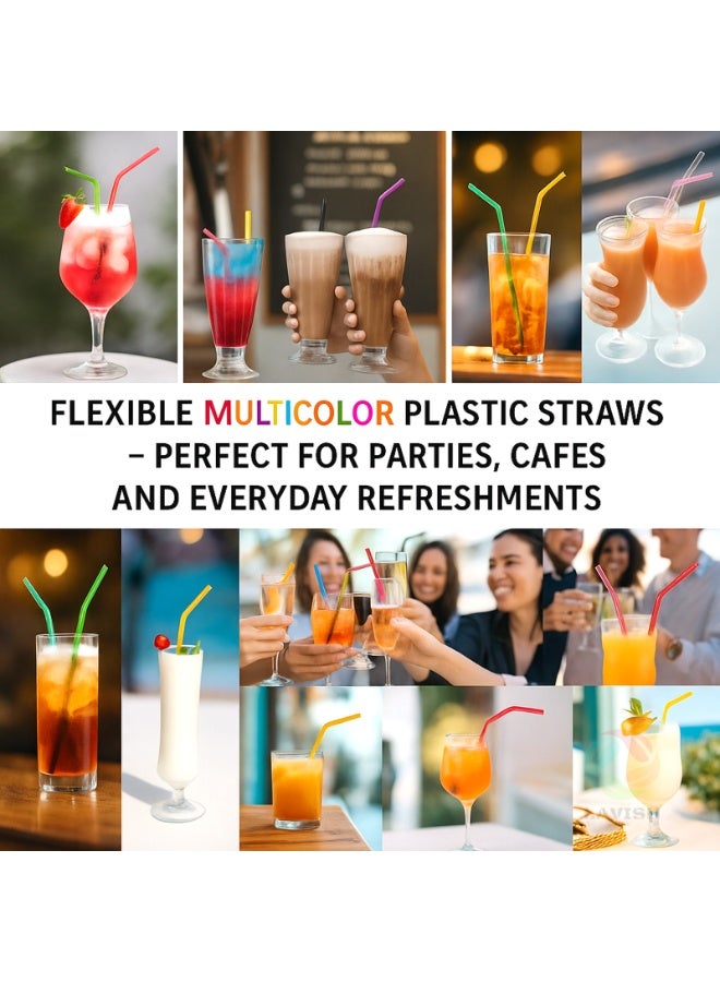 LAVISH Multicolor Flexible Plastic Straws | 200 Individually Wrapped | 24CM Long, 6MM Wide | BPA-Free Food-Grade Disposable Drink Stirrers for Juice, Smoothies, Milkshakes, Parties & Events - Image 3